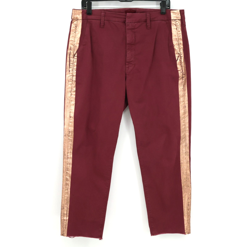 Mother Pants Womens 30 Waist Burgundy Chinos Twill Gold Side Stripes Crop Ankle
